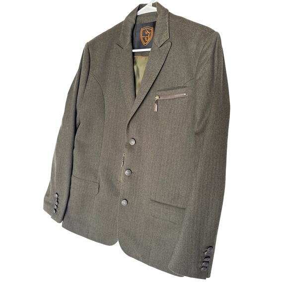 Jaeyoon Jeong Green herringbone Blazer with Exposed Stitching & Zippers medium - Picture 7 of 16